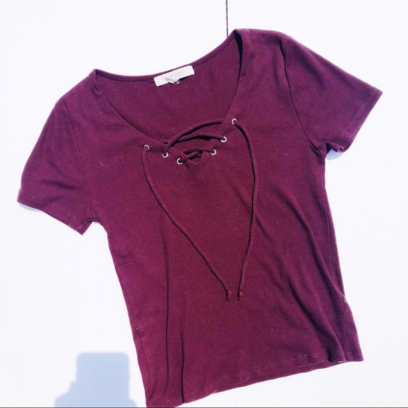 Aeropostale Tops - Aeropostale burgundy lace up tee Aeropostale Tops - Aeropostale burgundy lace up tee